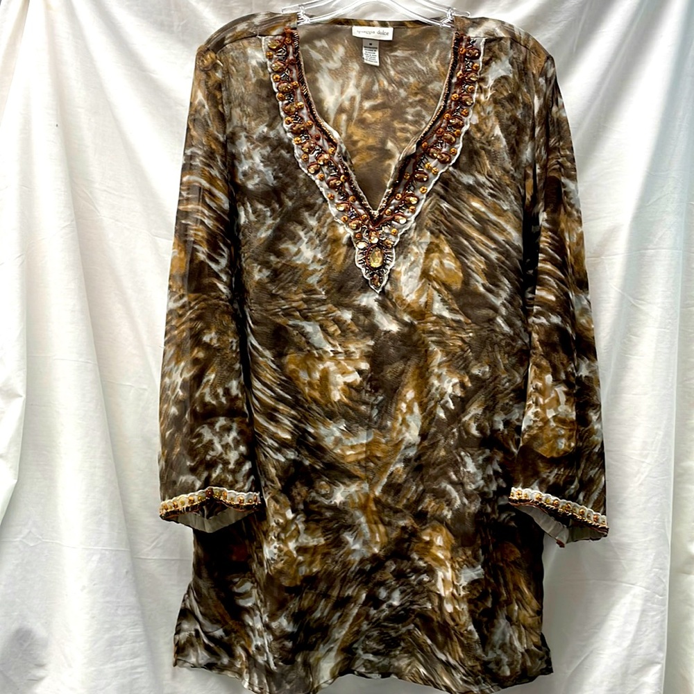 Spiaggia dolce laced and beaded jewel tunic top ladies sz M